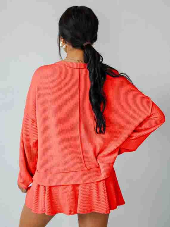 Marayn - Wholesale Top & Skirt Set - Women's - Autumn Ribbed Set Lantern Sleeve Top  Pleated Skirt31