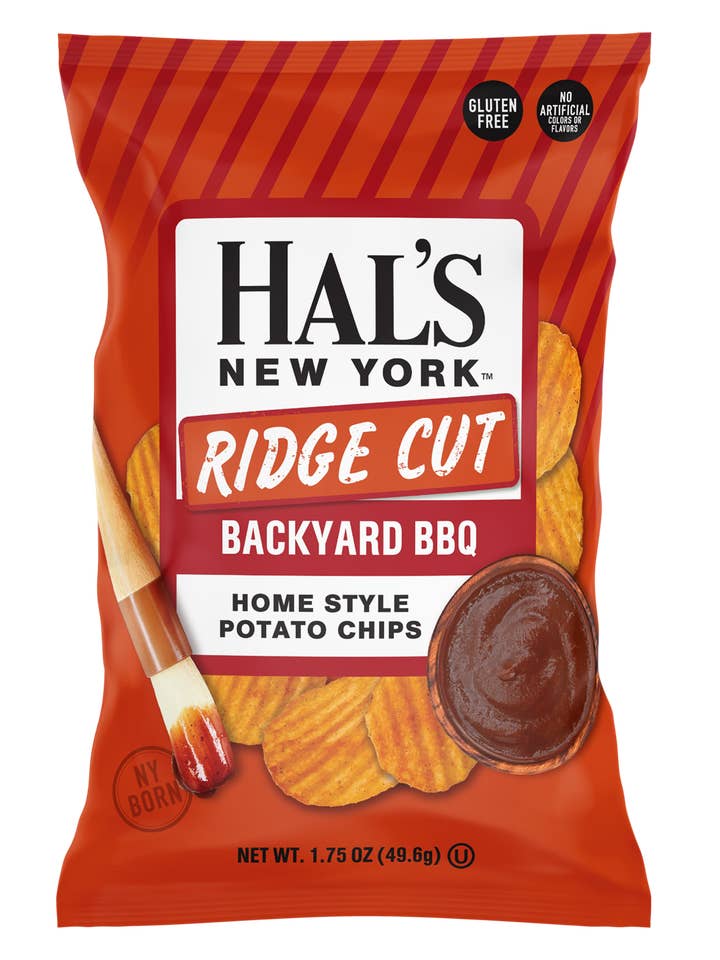 Hal's New York Ridge Cut Backyard BBQ Potato Chips 1.75oz for wholesale by Hal's New York
