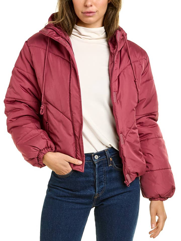 Diagnal Hooded Padded Puff Bomber Jacket for wholesale by Therapy
