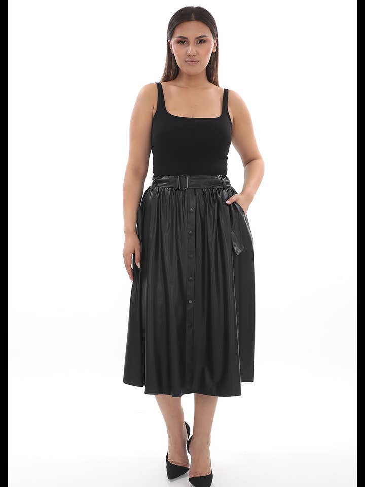 Exitlinefashion 2-76-4139 Läderkjol för kvinnor Svart för wholesale av exitline