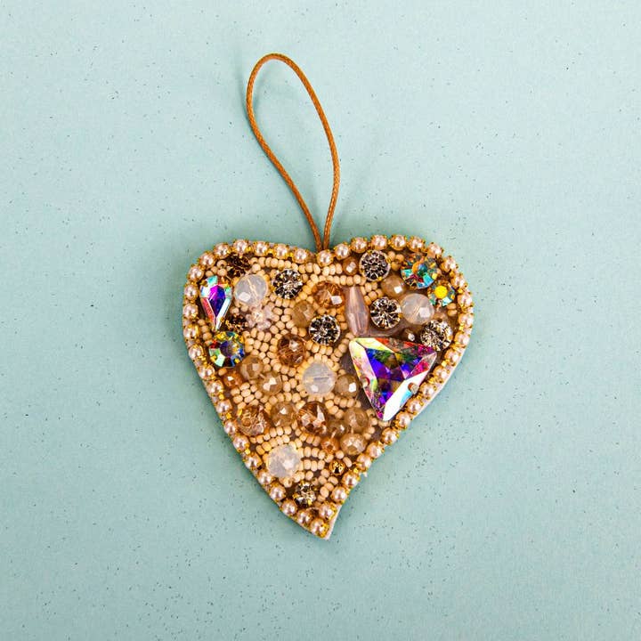 Beaded Ornament - Gold Heart for wholesale by Gypsea Beach Club