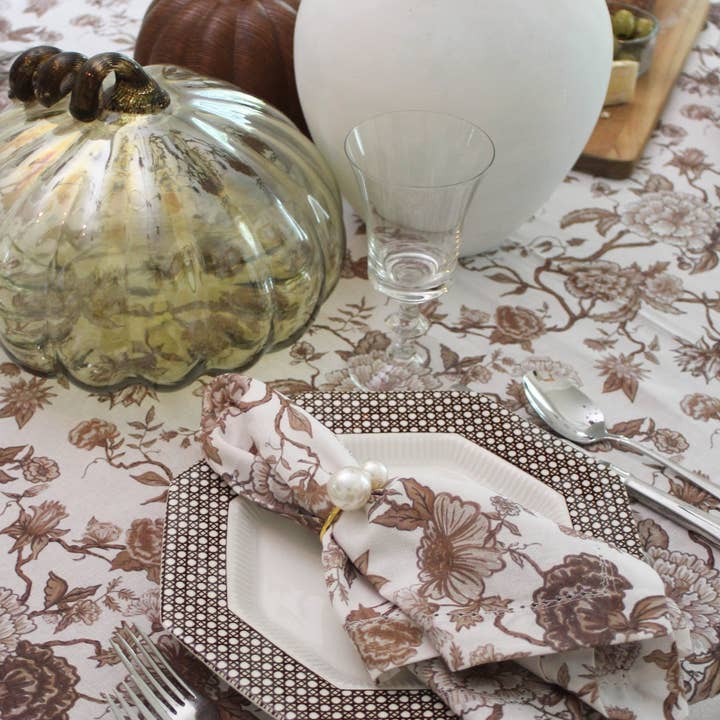 Willamere - Wholesale Dinner & Cloth Napkin - Brown Chestnut Floral Dinner Napkins, Set of Four2