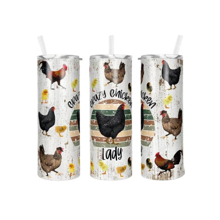 Crazy Chicken Lady - 20 oz. beker voor wholesale door Farmtown Printing Company