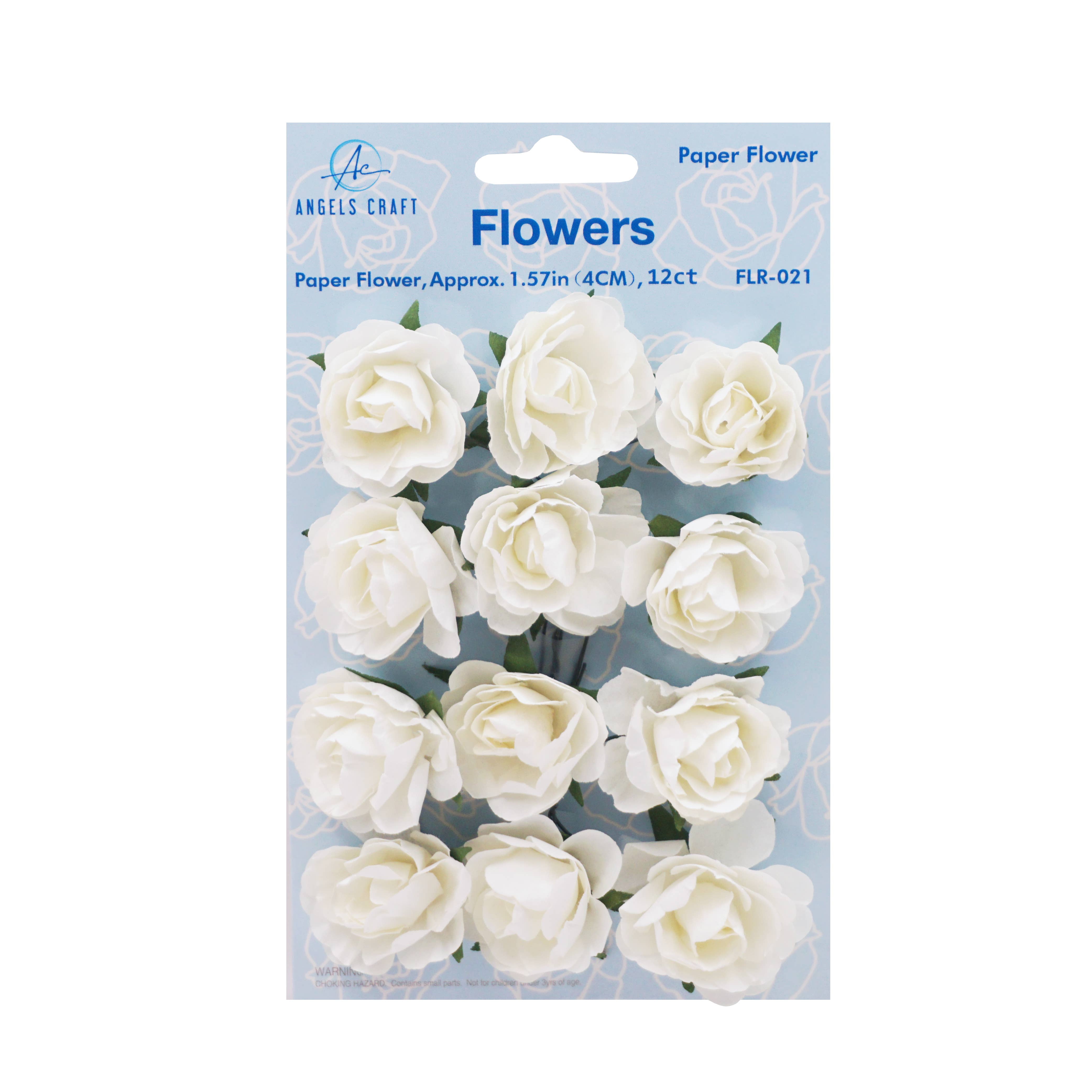 Angels Craft - Wholesale Artificial Flowers - Paper Flowers (Roses) with wire, 12-ct 1.57"12