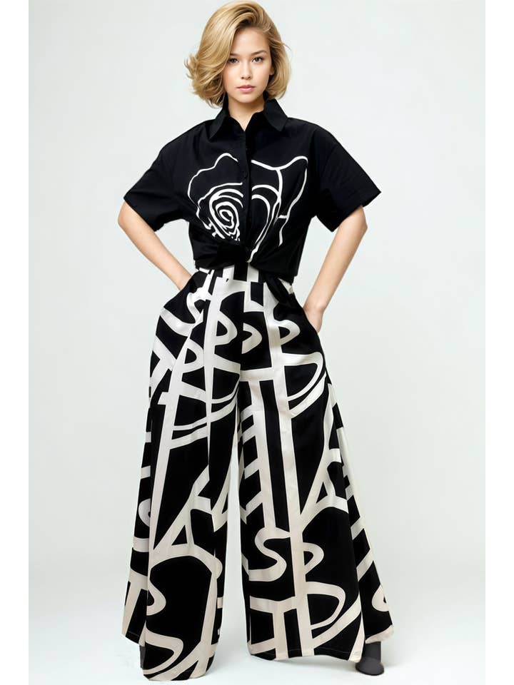 N by Nancy - Wholesale Pants - Women's - A93170B WIDE LEG PALAZZO PANTS (BLK, WHT)