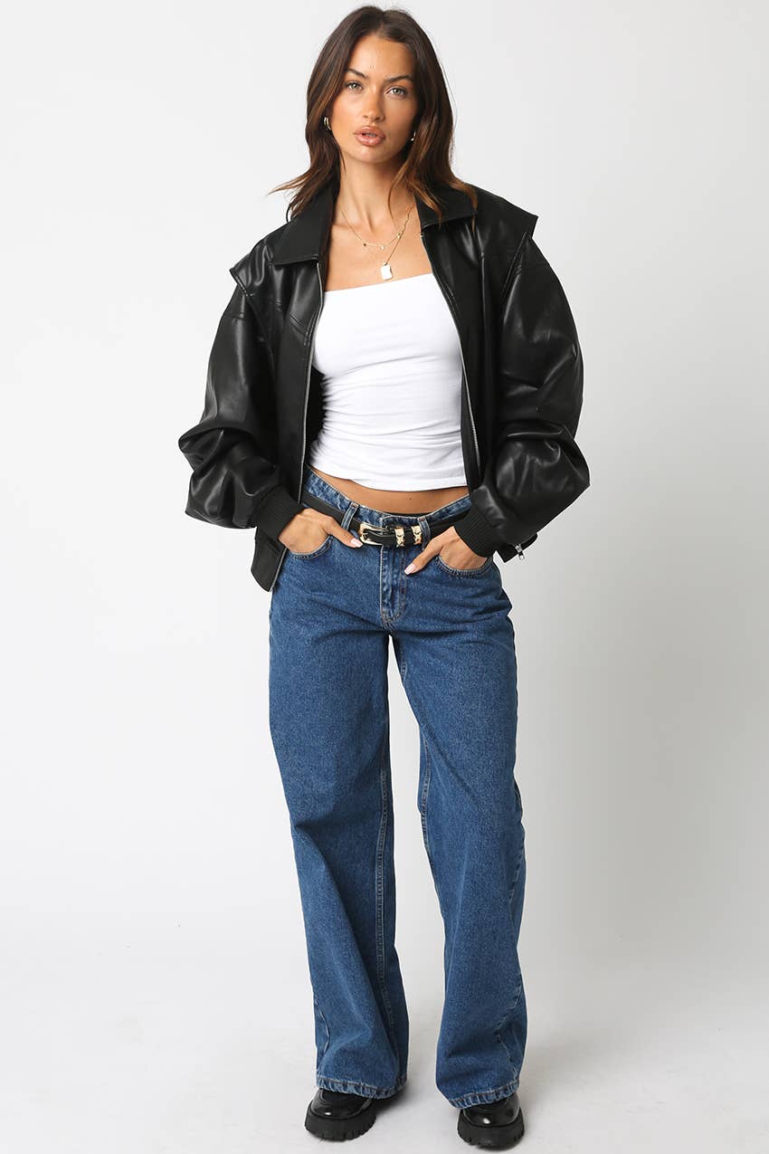 Olivaceous - Wholesale Bomber Jacket - Women's - Kaylee Pu Bomber Jacket3