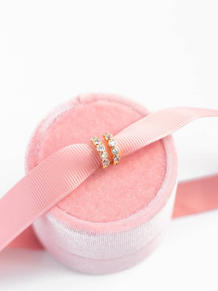 Bezel Sparkle Huggie Hoops for wholesale by Rachelyn Jewelry