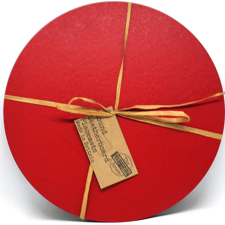 Set of 4 Elementry Red Leatherboard Round Placemats for wholesale by The Dapper House