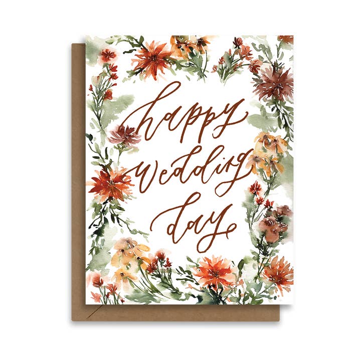 Retro Wildflowers Wedding Greeting Card for wholesale by Paperbec Design Co.