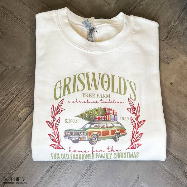 Griswold's Tree Farm Crewneck - White for wholesale by Sophie V. Designs