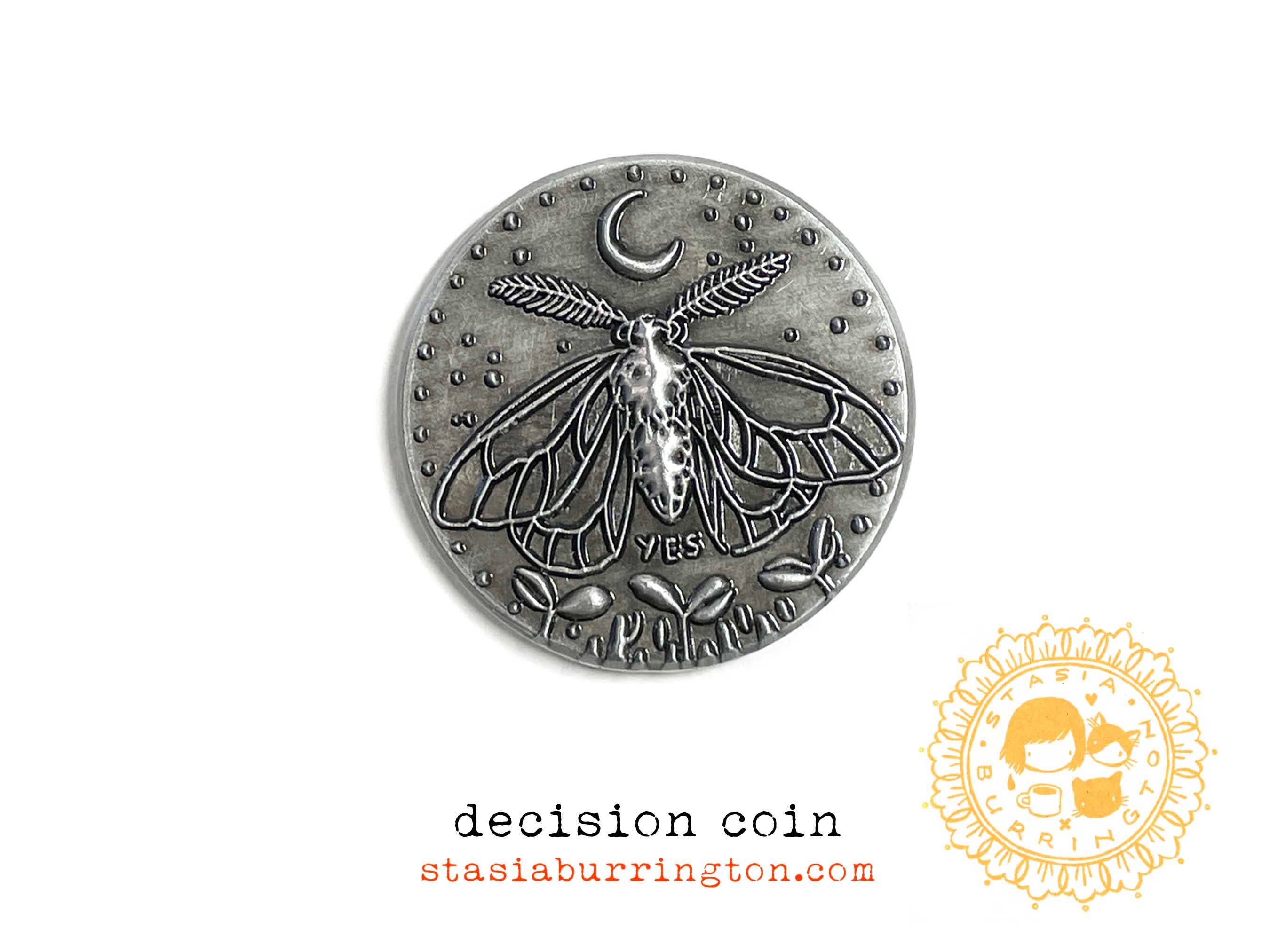 Stasia Burrington Illustration - Wholesale Keepsake Coin/Token - Coin - Moth - Solar System - decision making talisman4