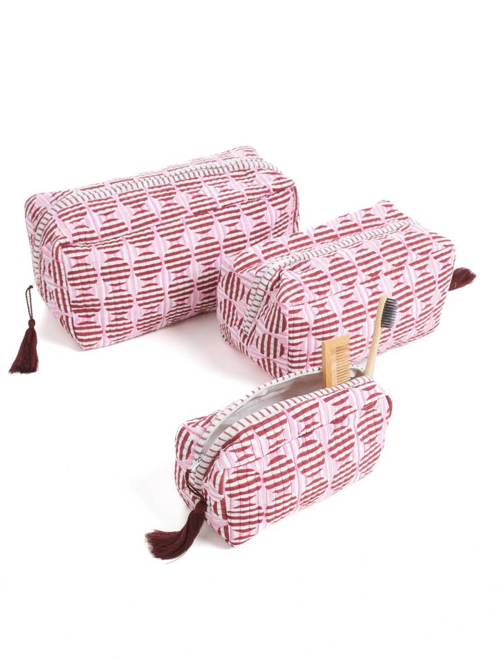 Bolsa de Maquilhagem com Impressão de Círculos às Riscas em Borgonha e Rosa por atacado de Inner Child