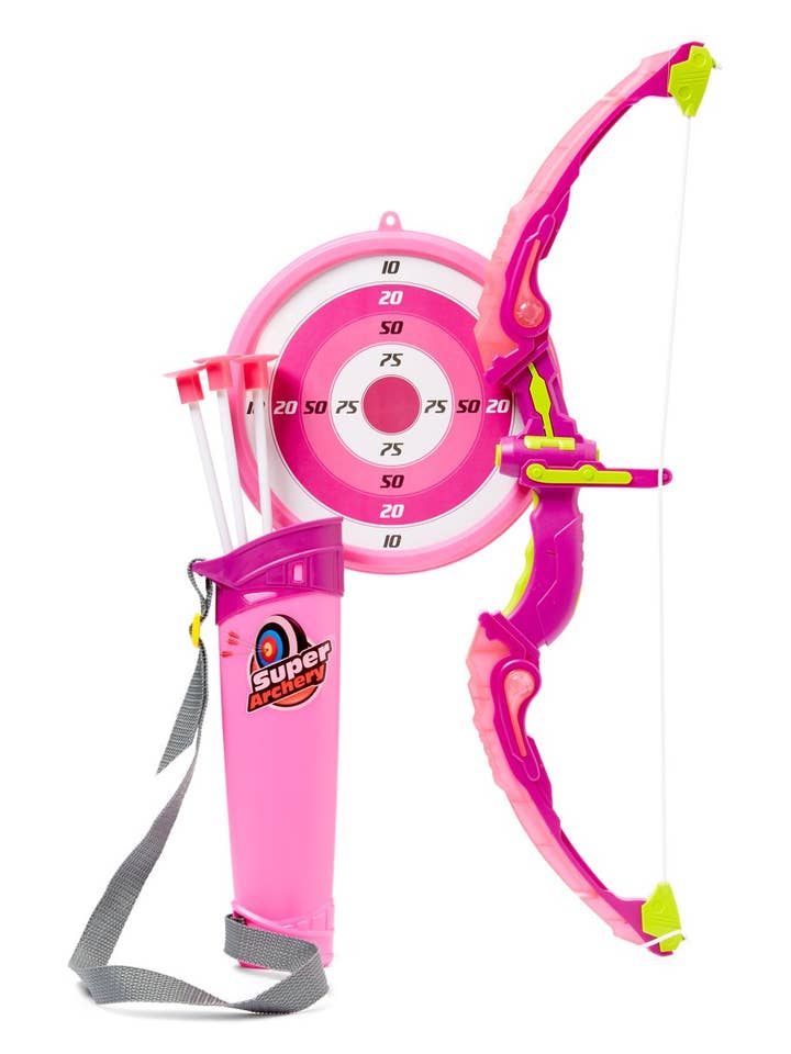 Ensemble de jouets pour arc et flèche de tir à l'arc lumineux rose (copie) pour la vente par Dash Toyz