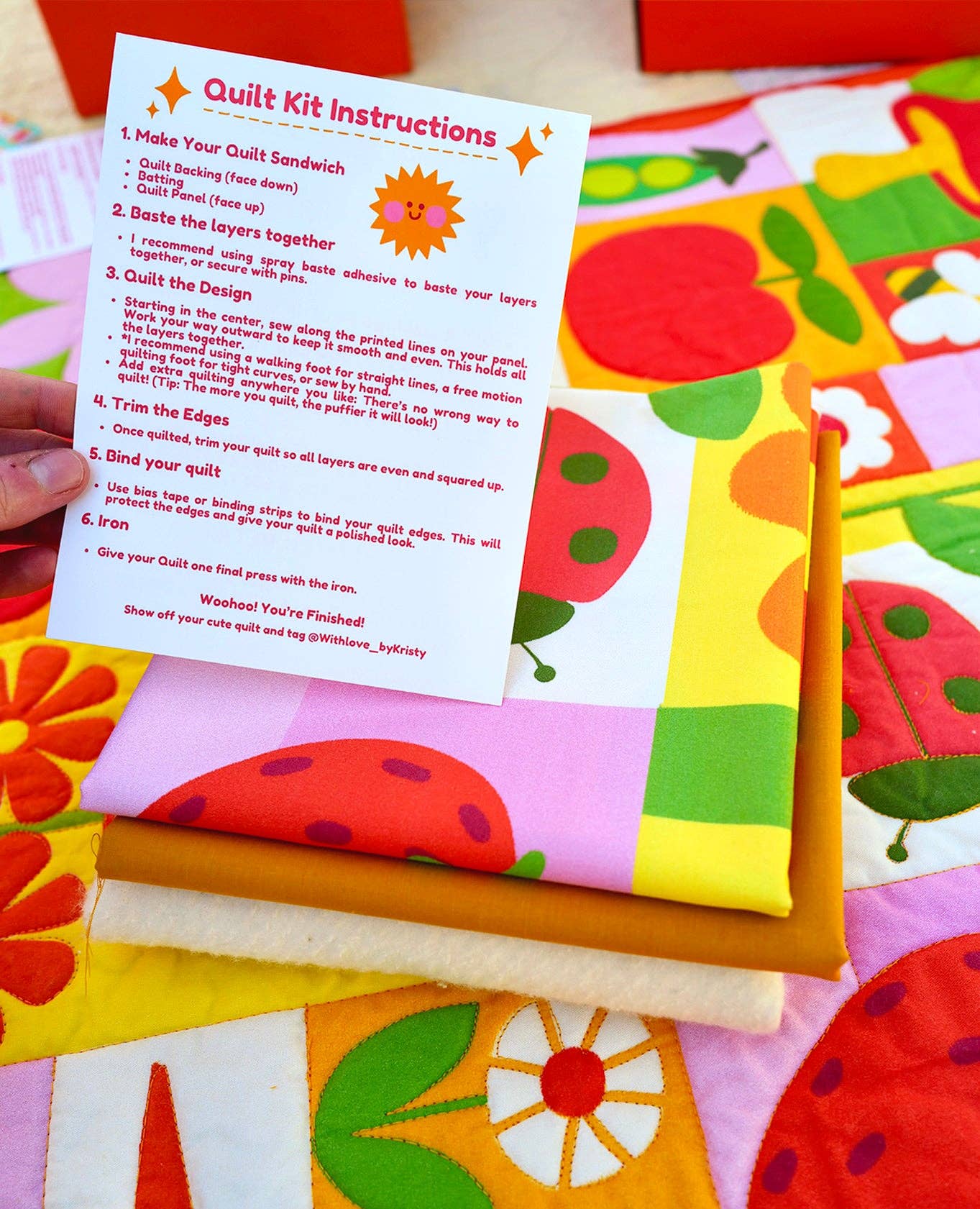 With Love by Kristy - Wholesale Craft Sewing Kit - Beginner Quilt Kit - Garden Charms Quilt Kit - Pink3