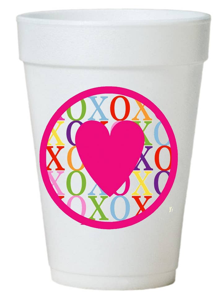 Love & Kisses Valentine Styrofoam Party Cups for wholesale by Preppy Mama
