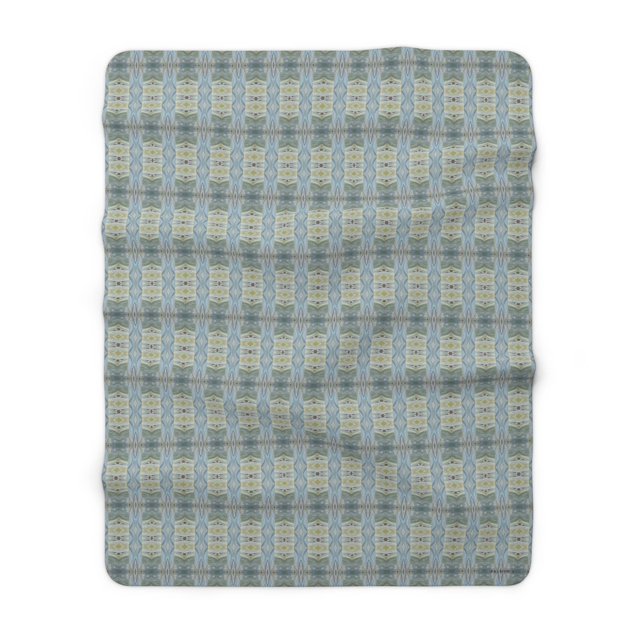 PALMER K Designs - Wholesale Throw Blanket - Sherpa Throw / Blanket: Green / Blue Geometric -SAX/P7A4