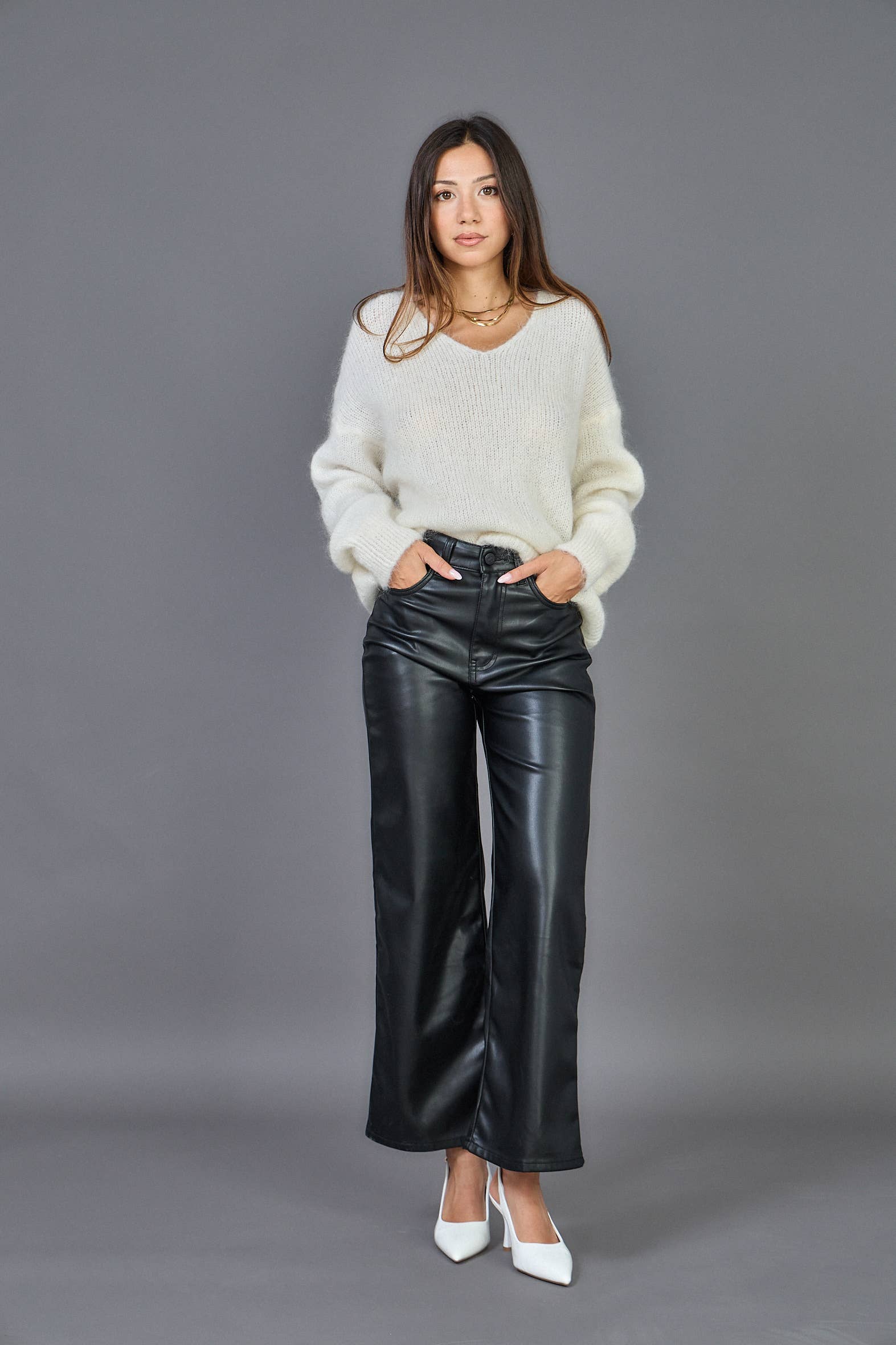 Black Women's straight relaxed faux leather pants - ANA & LUCY for wholesale on Faire3