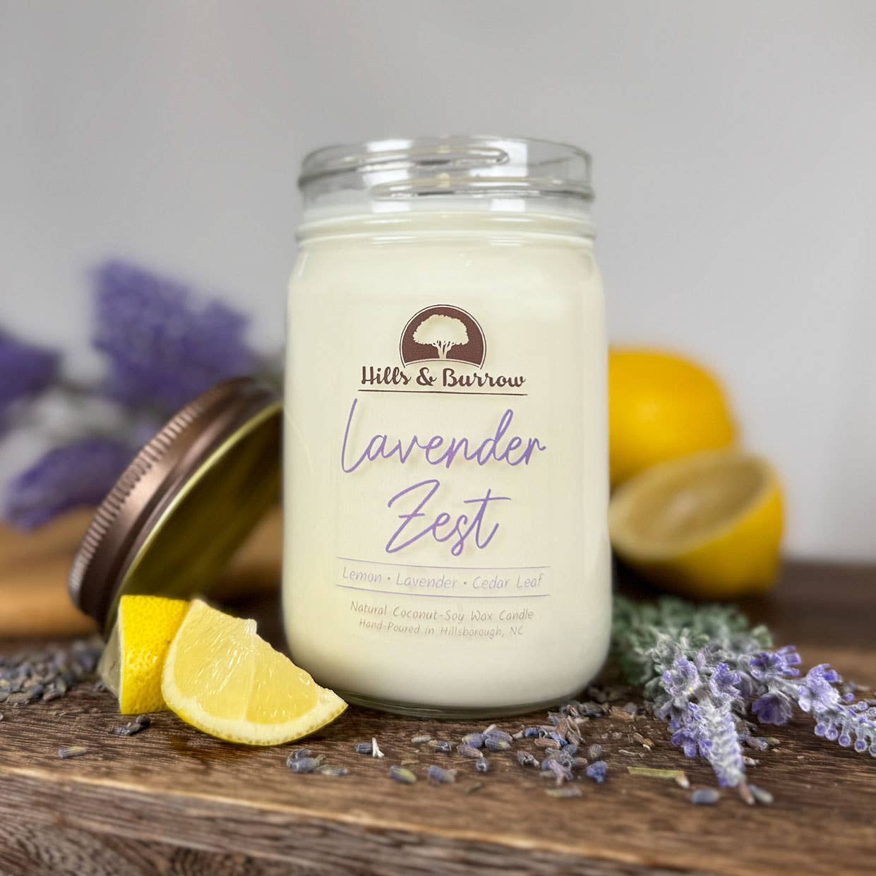 Hills & Burrow - Vente Bougie en bocal - Zeste de Lavande – Bougie Verveine Citronnée & Lavande Apaisante1