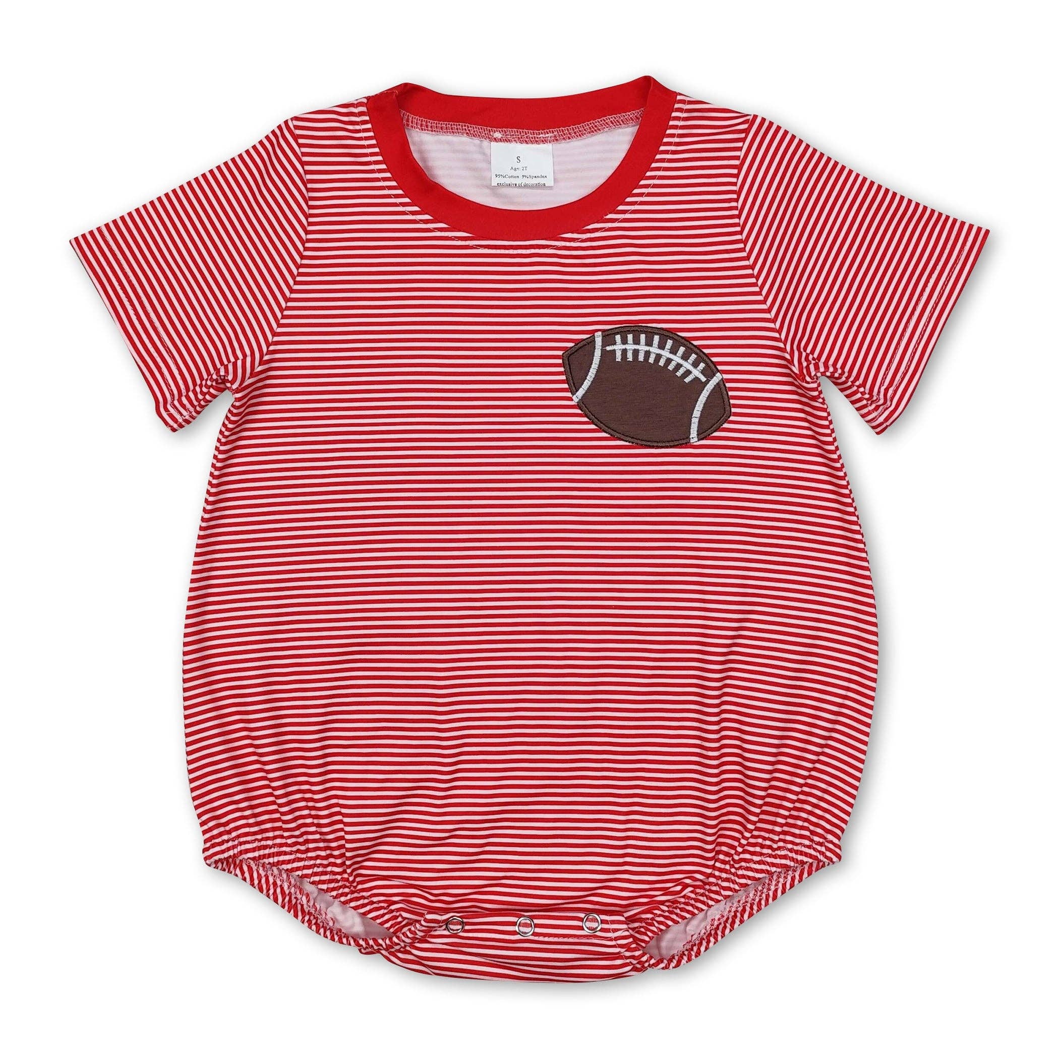 Wholesale Red short sleeves stripe football baby kids romper for