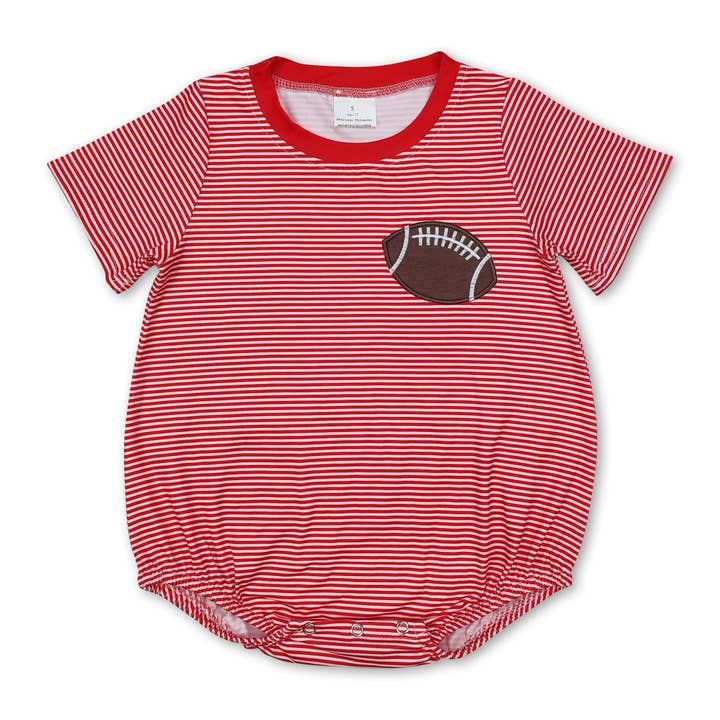 Wholesale Red short sleeves stripe football baby kids romper for