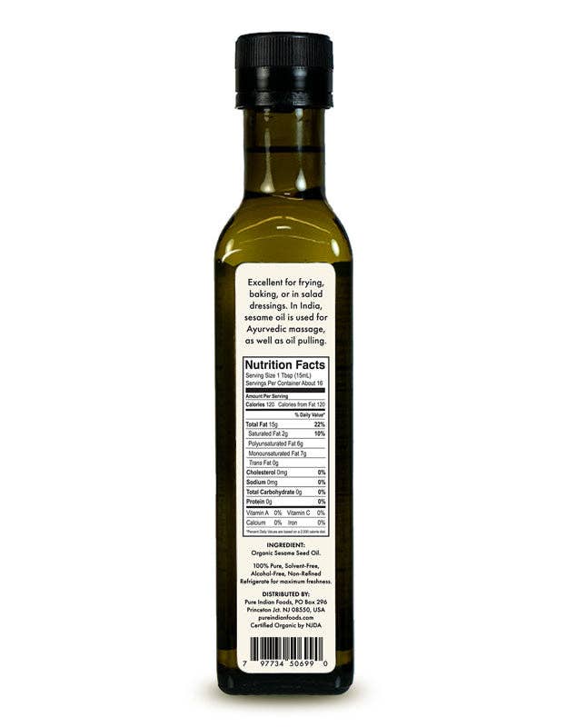 Pure Indian Foods - Wholesale Cooking Oil - Sesame Oil, Virgin & Certified Organic - 250 mL1