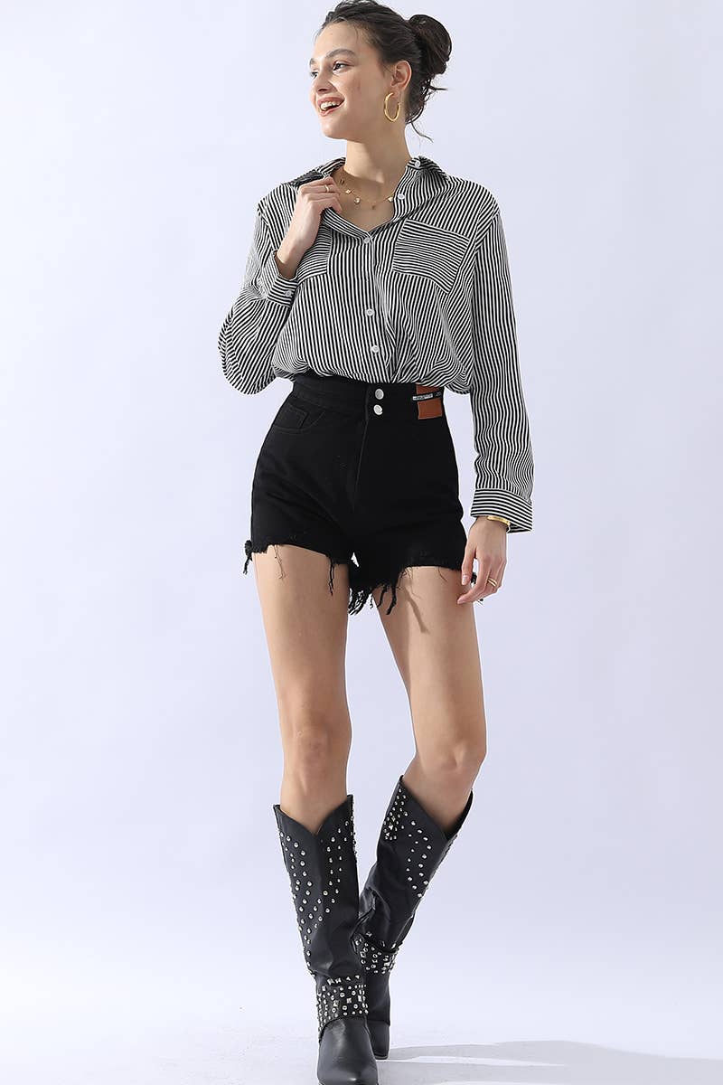 NINEXIS - Wholesale Button Down Shirt - Women's - CWTSTL716_Striped Button Down Long Sleeve Collared Shirts26