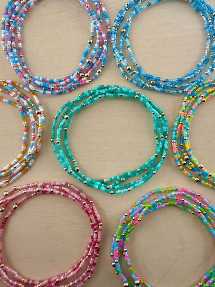 Beaded Colorful Stretch Bracelets Extended/Petite Gold Fill for wholesale by Back Bay Bead Company