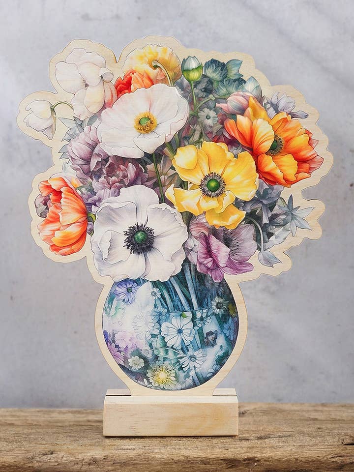 Wooden Mother's day Card with a holder | Poppy Flowers for wholesale by Florlette