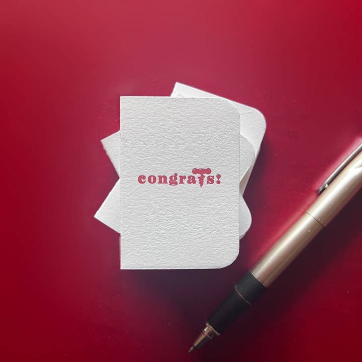 "Congrats!" letterpress-printed gift cards (set of 6) for wholesale by 12 Acre Studio