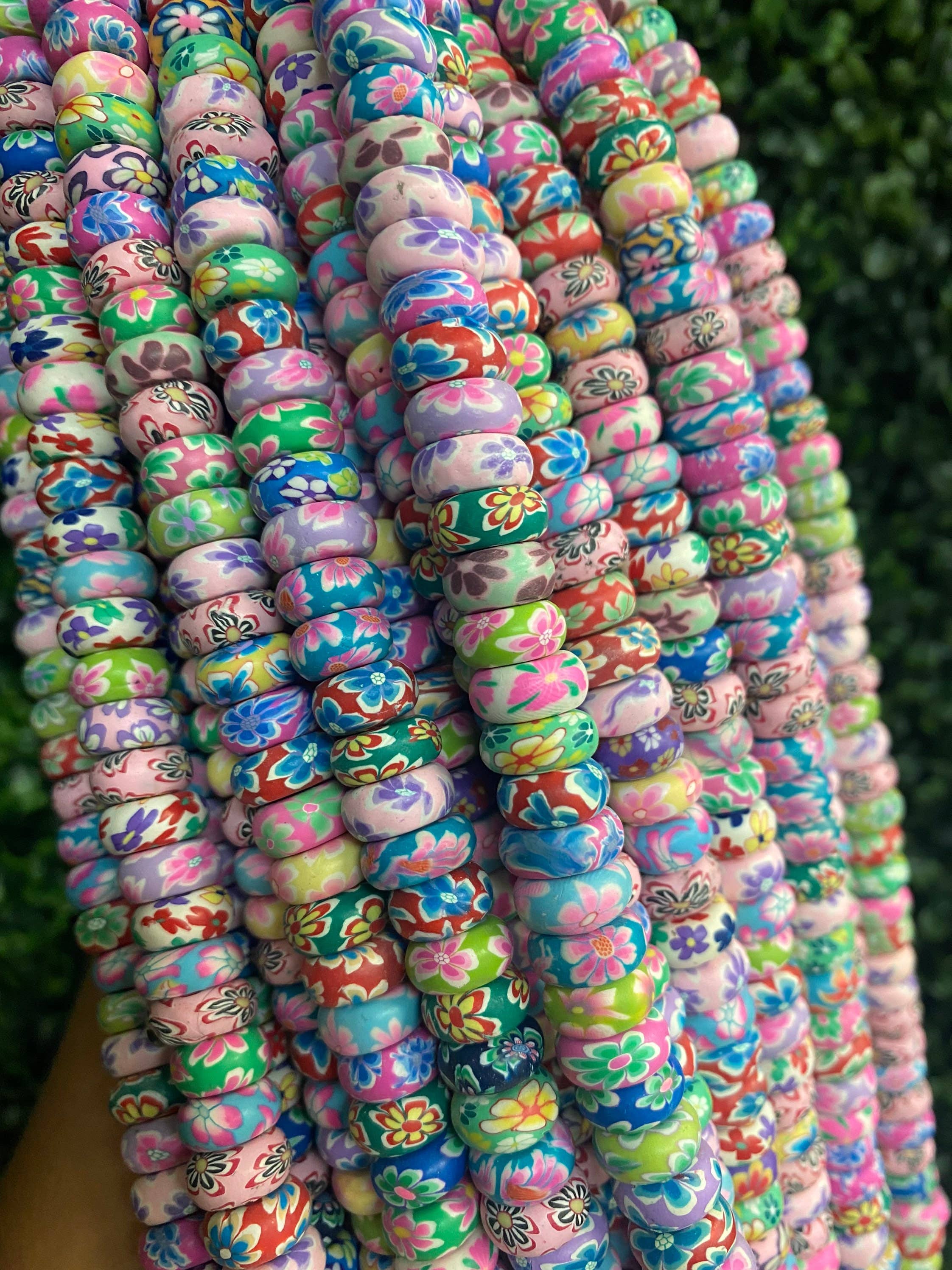 The Bead Bazaar - Wholesale Beads - Bright Flower Beads, 90's Boho Accent Rondelle Flower Beads, Colorful Strand of Flower Beads, Kids DIY Jewelry For Bracelet, Flower Accent Beads3