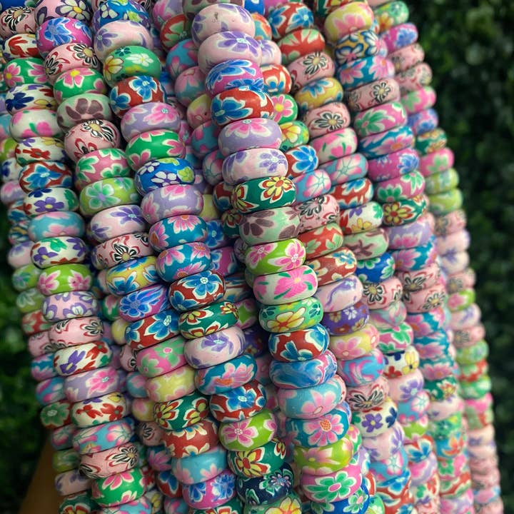 The Bead Bazaar - Wholesale Beads - Bright Flower Beads, 90's Boho Accent Rondelle Flower Beads, Colorful Strand of Flower Beads, Kids DIY Jewelry For Bracelet, Flower Accent Beads3