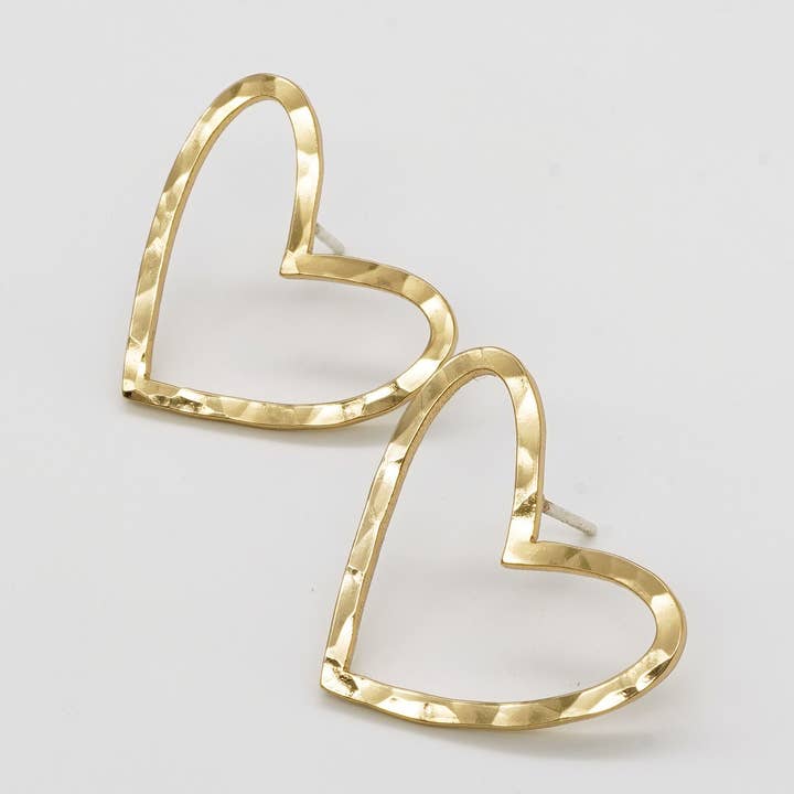 24K Gold gehämmerte Herzstecker für den Großhandel von Brenda Grands Jewelry