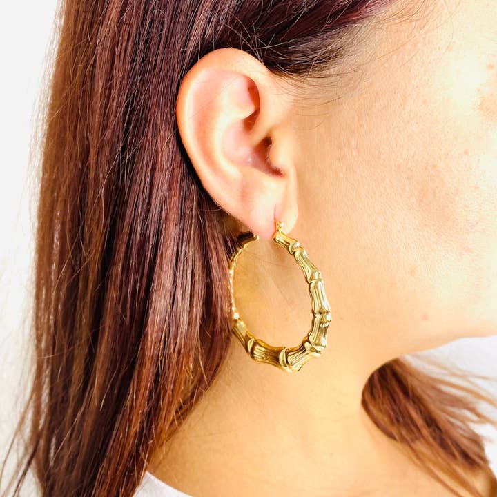Aros de bambú, pendientes de bambú para venta al por mayor de Housegoldjewelry