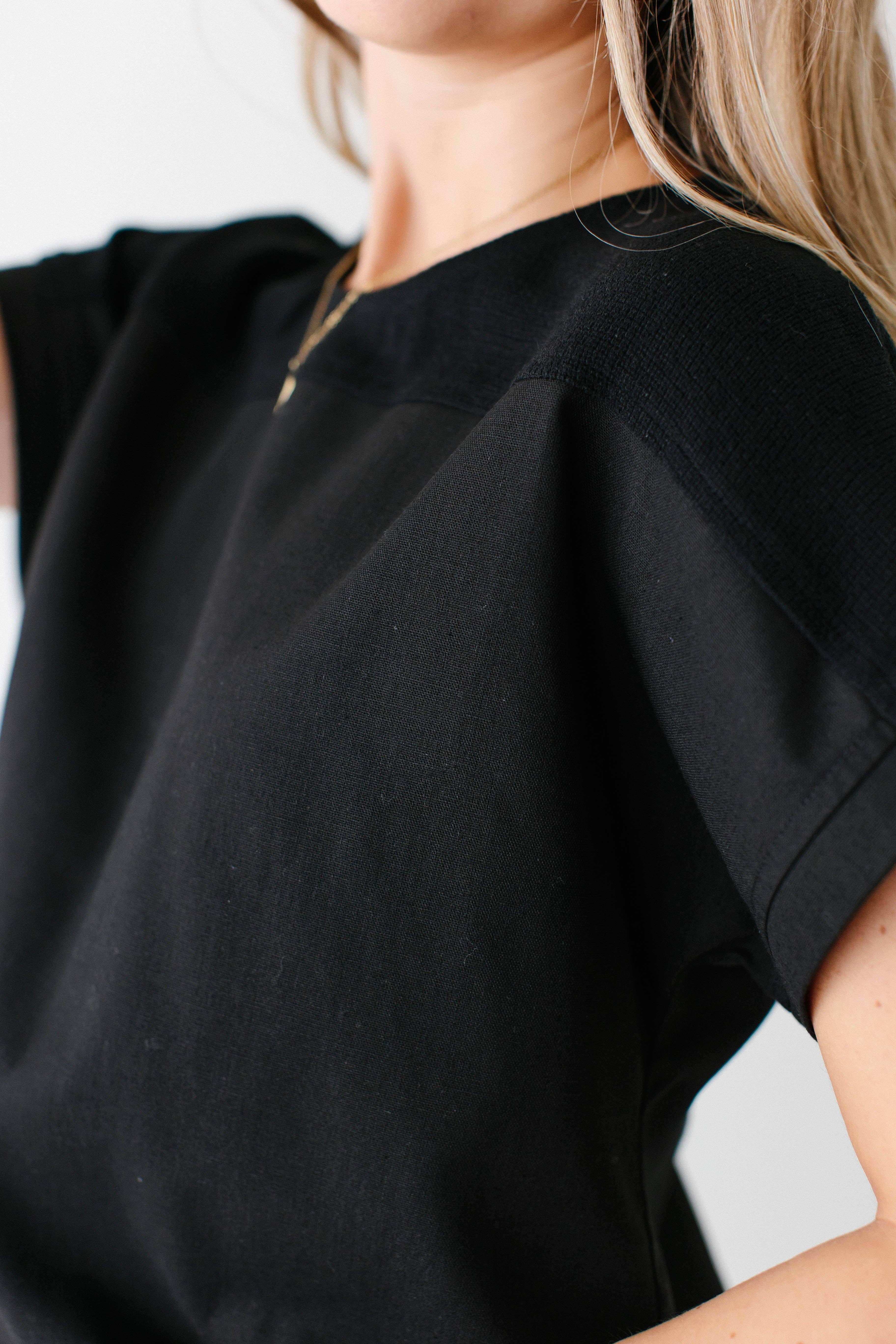 Black 'Callie' Linen Blend Dolman Sleeve Top FINAL SALE for wholesale on Faire4