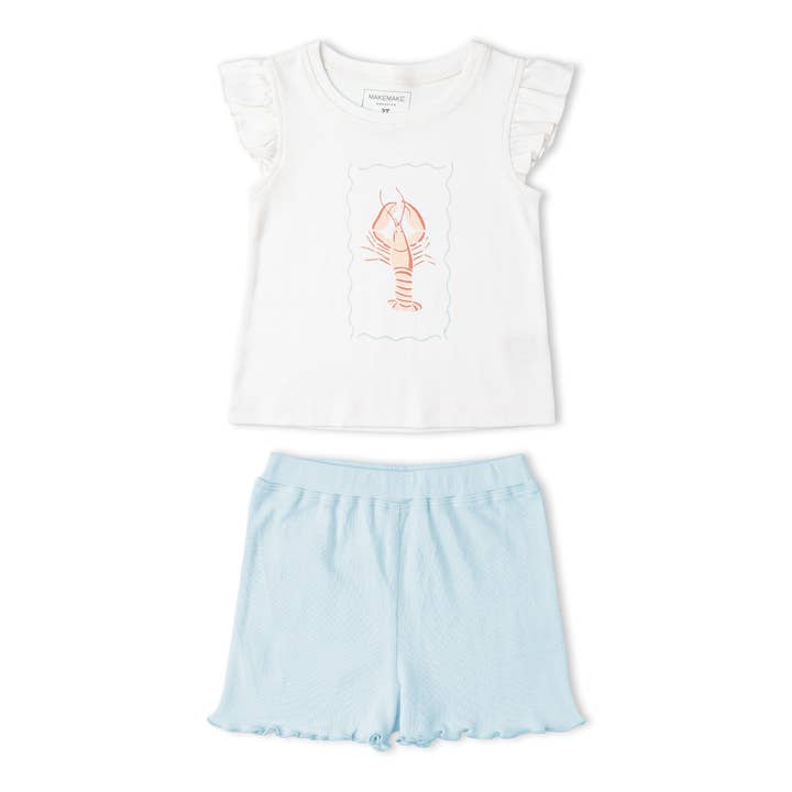 Organische Mouwloze Flutter Top & Shorts Set - Kreeft voor wholesale door Makemake Organics