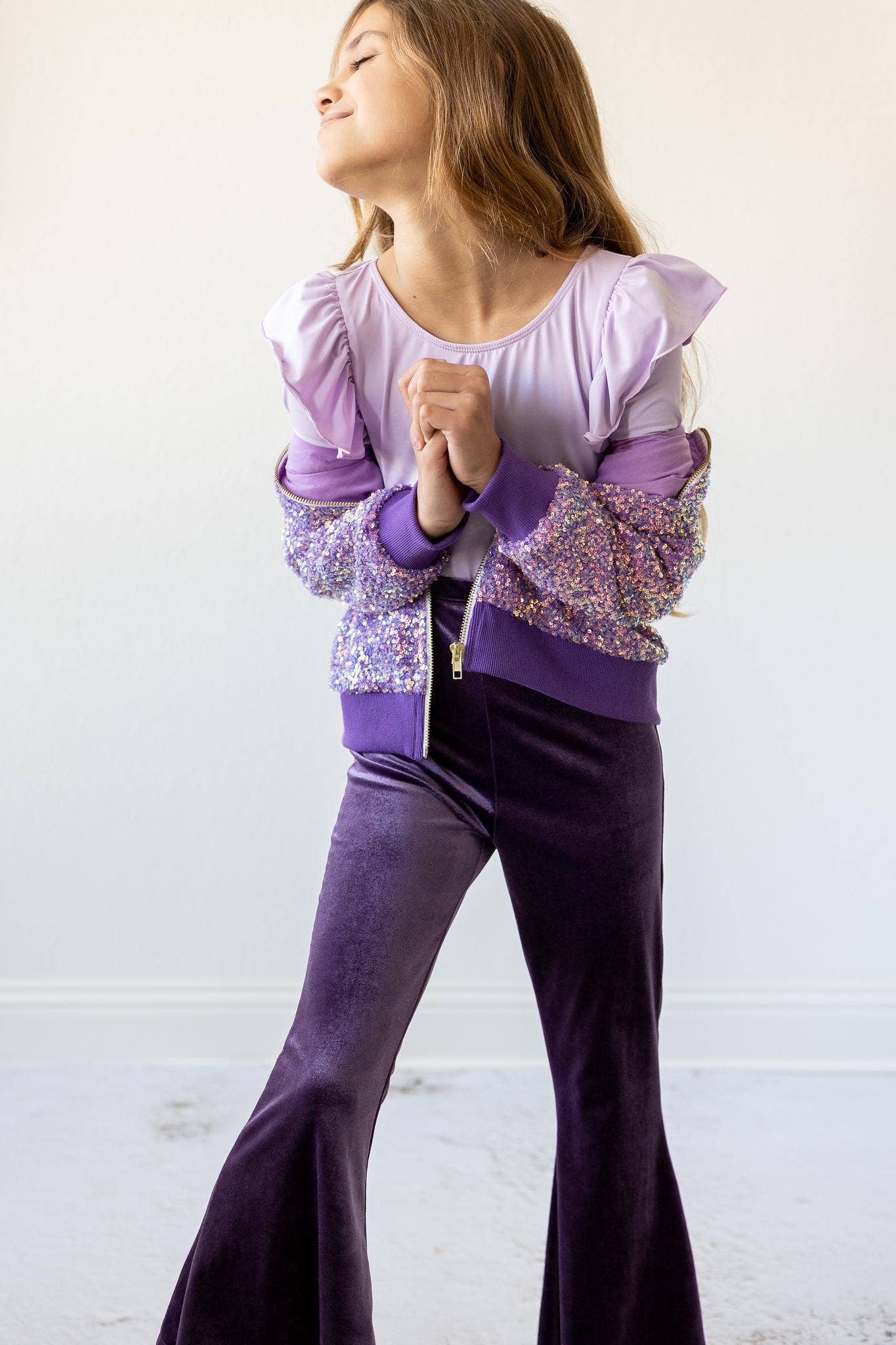 Mila & Rose - Wholesale Leotard - Kids - Lavender L/S Flutter Sleeve Leotard1