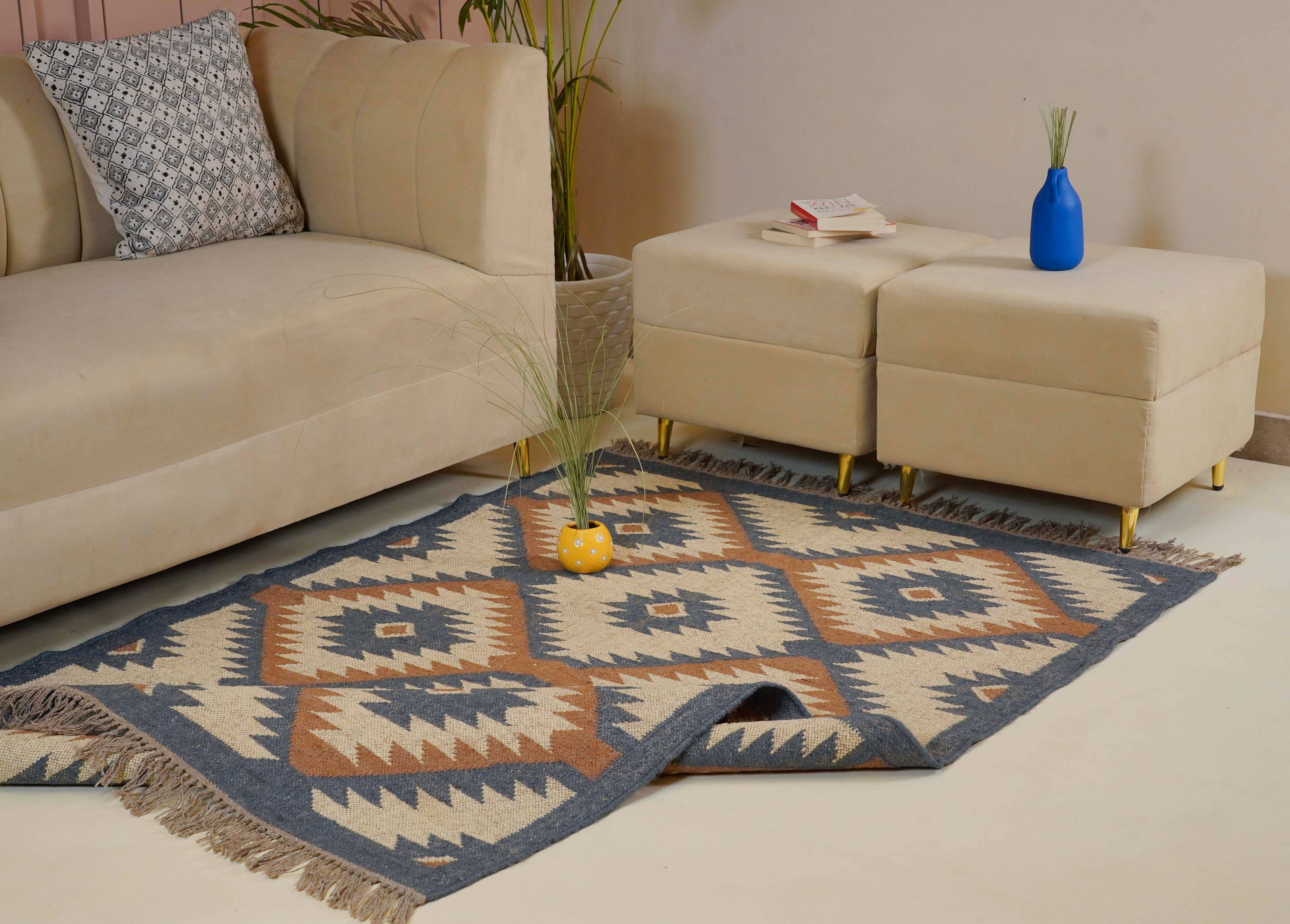 Chouhan Rugs - Wholesale Vloerkleed - Geometrische Kilim jute tapijten Meer kleurige wol jute dhurrie4
