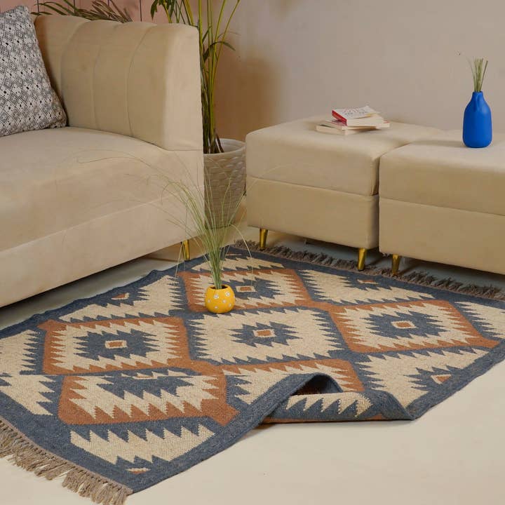 Chouhan Rugs - Wholesale Area rug - Geometric Kilim jute rugs Multicolor wool jute dhurrie4