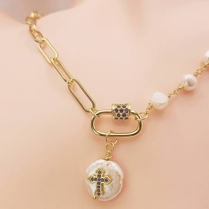 Valeria blue cross necklace for wholesale by Moira Bijoux Creation