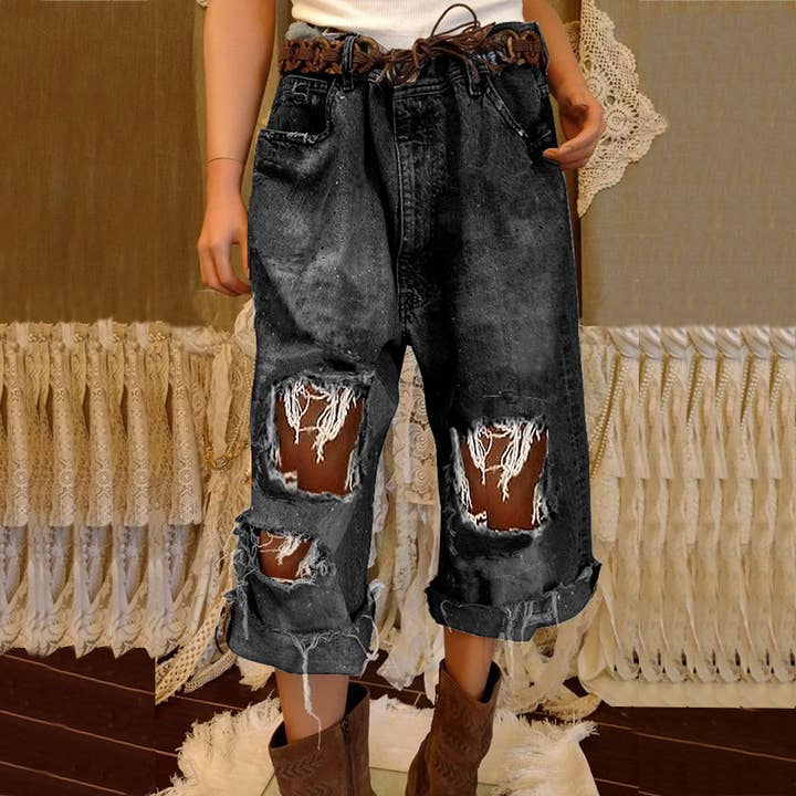 Tourtiwi – wholesale Jeans - Dam – Damers lösa jeans med revor och avklippta byxor