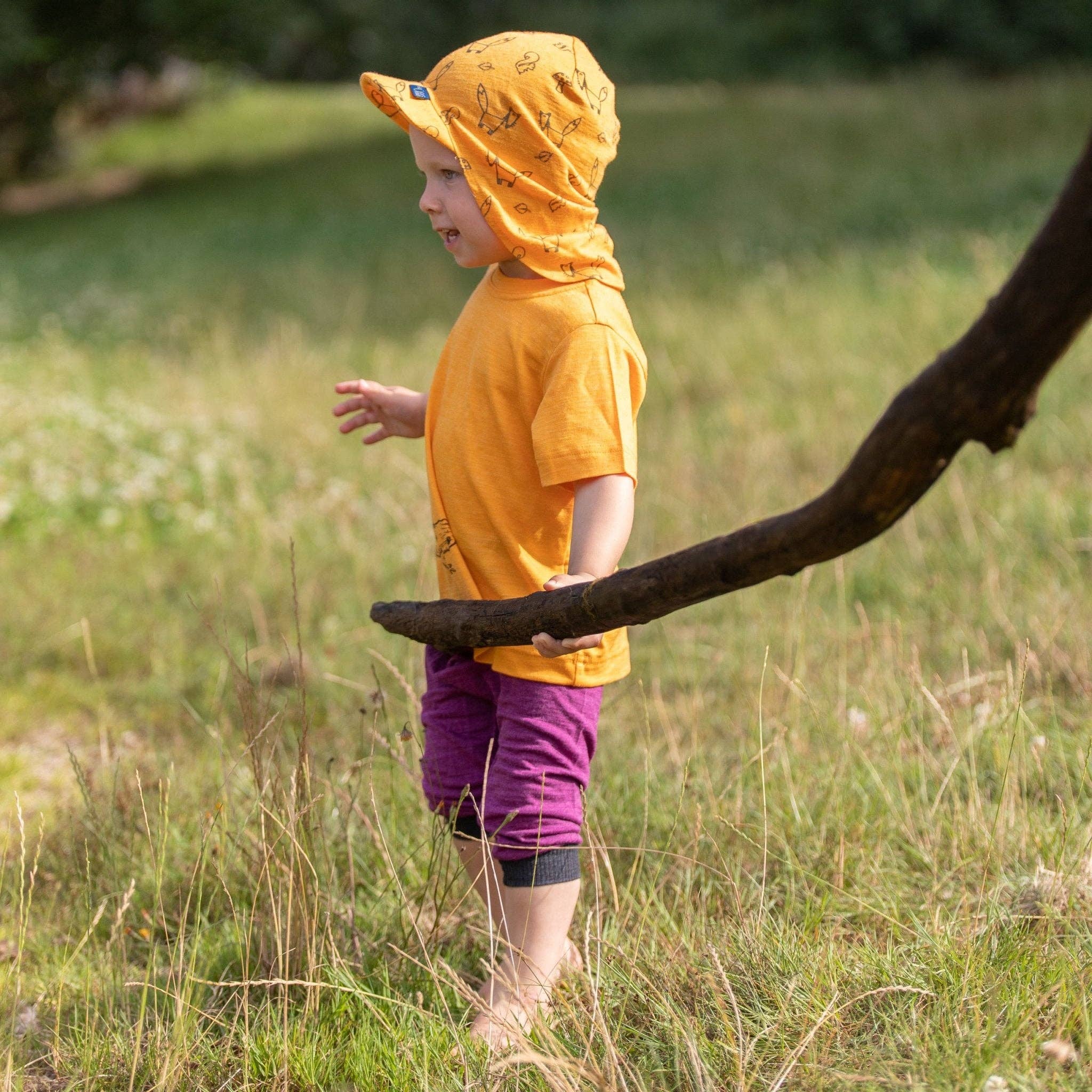 Glückskind – Engroshandel Solhat - Børn – Sommerkasket solrig gul ræv, merinould & silke (økologisk/GOTS)4