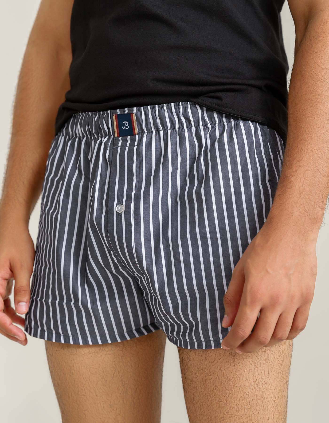 Brian Oak Limited – wholesale Underwear – Men's – Charcoal Grey Striped Cotton Boxer0