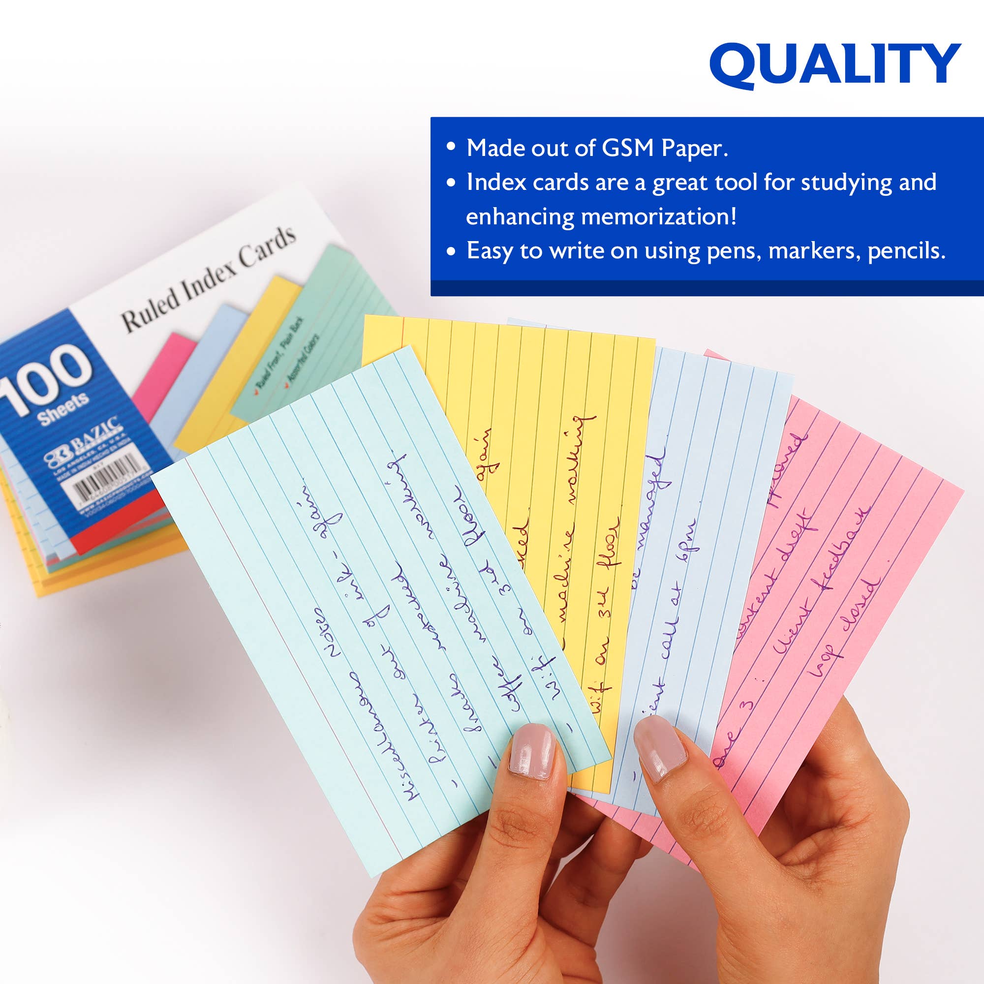 BAZIC Products - Wholesale Notepad - Ruled Colored Index Card 3" X 5" 100 Ct.4