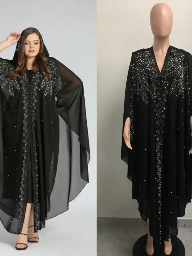 African Women Kaftan Free Size Moroccan Abaya Robe - Black for wholesale by Mir Apparel