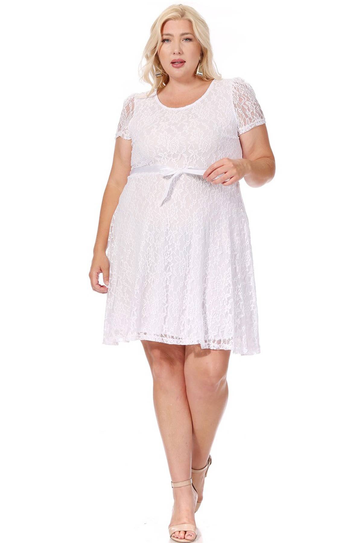 MOA COLLECTION - Vente Robe – femme - Robe midi de soirée en dentelle à manches courtes pour femmes grande taille28