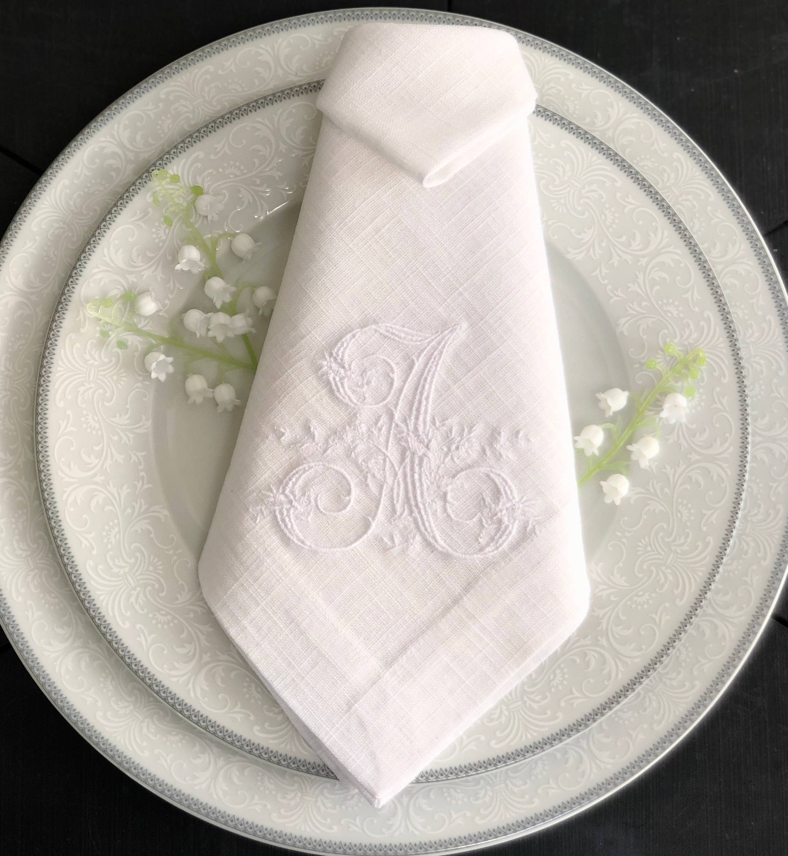 Belle Linen – Guardanapo e pano de jantar por atacado – Guardanapo de Jantar de Linho Vintage Bordado com Monograma6