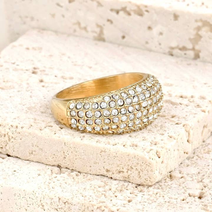 Blueyejewelry - Wholesale Multi-Stone Ring - Diamond Dome Ring - Waterproof Pave CZ Chunky Dome Ring0