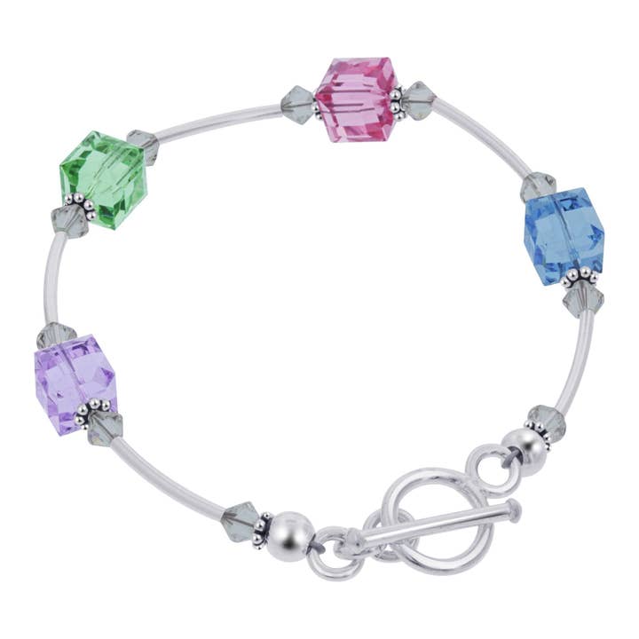 Bracciale in Argento Sterling da 7,5 pollici con Cristalli Austriaci a Forma di Cubo per la vendita all'ingrosso da parte di Gem Avenue Wholesale