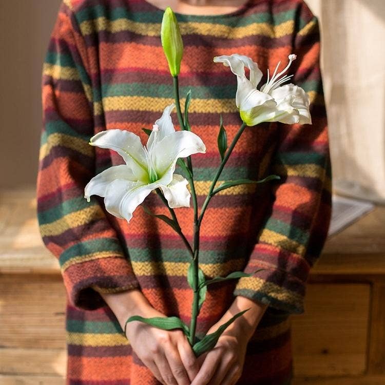 Rustic Reach - Wholesale Artificial Flowers - Artificial Flower Real Touch Lily Stem in White 34" Tall0