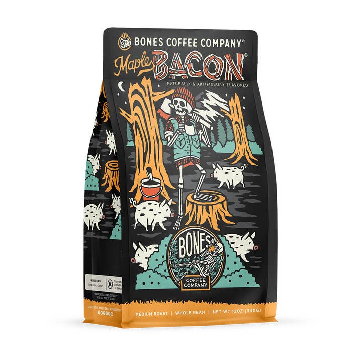Bones Coffee Company - Wholesale Coffee Beans - Maple Bacon® Flavored Coffee | 12oz | Whole Bean & Ground
